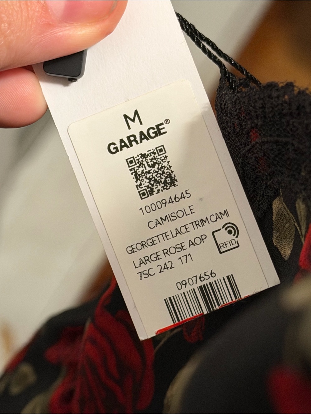 Garage Black Floral Lace-Trim Cropped Camisole with Red Roses - Picture 3 of 3